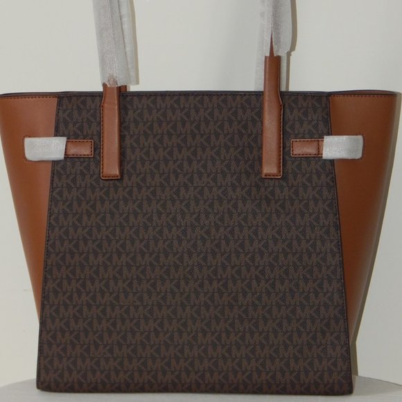 NWT $498 MICHAEL KORS CARMEN MK Monogram LARGE TZ BROWN Tote Shoulder BAG - Picture 5 of 10